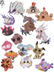  absurdres aqua_pupils bruxish chibi chibi_only claws closed_eyes commentary_request eyelashes fangs full_body golisopod grey_eyes highres komala mimikyu minior minior_(core) minior_(meteor) minior_(red_core) no_humans open_mouth palossand pink_eyes pink_lips pokemon pokemon_(creature) pokemon_focus sand sandygast sharp_teeth shovel signature silvally simple_background skin_fangs smile solid_oval_eyes t_tsudaka teeth togedemaru turtonator type:_null v-shaped_eyes white_background wimpod 