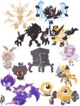  absurdres aqua_eyes blacephalon bright_pupils chibi chibi_only claws closed_mouth colored_sclera commentary_request cross-shaped_pupils dragon dragon_wings eyelashes fangs full_body highres humanoid_robot magearna marshadow melmetal meltan multiple_wings naganadel necrozma necrozma_(dawn_wings) necrozma_(dusk_mane) necrozma_(normal) necrozma_(ultra) nut_(hardware) one-eyed open_mouth pink_eyes poipole pokemon pokemon_(creature) pokemon_focus red_sclera robot signature simple_background smile stakataka symbol-shaped_pupils t_tsudaka white_background white_pupils wings yellow_eyes zeraora 