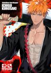  1boy bleach brown_eyes closed_mouth commentary_request highres holding holding_sword holding_weapon japanese_clothes kurosaki_ichigo lam_(ramdayo) long_sleeves male_focus orange_hair shinigami short_hair solo spiked_hair sword weapon zangetsu_(bleach) zanpakutou 
