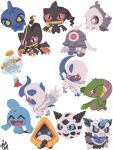  ^_^ absol absurdres aqua_eyes banette blue_eyes blue_sclera bright_pupils chibi chibi_only chimecho closed_eyes closed_mouth colored_sclera commentary_request dusclops duskull full_body glalie highres mega_absol mega_banette mega_glalie mega_pokemon no_humans one-eyed open_mouth pokemon pokemon_(creature) pokemon_focus red_eyes shuppet signature simple_background smile snorunt solid_circle_eyes t_tsudaka tropius white_background white_pupils wynaut yellow_pupils zipper 