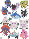  abomasnow absurdres carnivine chibi chibi_only closed_mouth commentary_request croagunk eyelashes finneon full_body green_eyes highres lickilicky long_tongue lumineon magnet magnezone mantyke mega_abomasnow mega_pokemon nostrils o_o open_mouth pokemon pokemon_(creature) pokemon_focus red_eyes screw signature simple_background smile snover t_tsudaka teeth tongue tongue_out toxicroak v-shaped_eyes very_long_tongue weavile white_background 