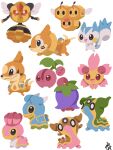 :d absurdres buizel cherrim cherrim_(overcast) cherrim_(sunshine) cherubi chibi chibi_only closed_mouth combee commentary_request dot_nose fang floatzel full_body gastrodon gastrodon_(east) gastrodon_(west) highres multiple_tails no_humans o_o open_mouth pachirisu pokemon pokemon_(creature) pokemon_focus shellos shellos_(east) shellos_(west) signature simple_background smile solid_oval_eyes t_tsudaka tail vespiquen white_background 