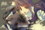  animal_ears ashigara_(kantai_collection) brown_eyes brown_hair chig hairband kantai_collection long_hair looking_at_viewer object_namesake solo translated twitter_username wolf wolf_ears wolf_girl 