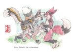 anal anal_penetration animal_genitalia animal_penis anthro arctic_fox attitosh_(character) balls bizzo_(character) blue_eyes bodily_fluids canid canine canine_genitalia canine_penis cum cum_inside doggystyle erection fellatio fennec_(artist) finternal_view firefox fox from_behind_position fur genital_fluids genitals grass grey_body grey_fur group humping knot kyre-(character) male male/male mammal mozilla nude on_grass on_ground oral penetration penile penis plant precum red_body red_fur sex spitroast tail tan_body tan_fur text tongue tongue_out touch_grass trio true_fox yellow_eyes