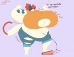  anthro big_breasts biped bottomwear breasts cate_meowdy clothed clothing dialogue epic_games felid feline female fortnite hi_res hose hose_in_navel hose_inflation huge_breasts inflation mammal muscular onomatopoeia orange_clothing orange_shirt orange_topwear pants pump shirt solo sound_effects standing text topwear youeversheep 
