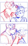 2025 age_difference anthro blush canid canine canis chuck_(p_rindustries) clothing dobermann domestic_cat domestic_dog duo eyebrows eyes_closed felid feline felis fur guide_lines hand_on_face hi_res kiss_on_lips kissing kissing_forehead male male_anthro mammal mature_anthro mature_male one_eye_closed p_rindustries pinscher scruffy shirt size_difference sketch smile thick_eyebrows topwear undershirt will_(p_rindustries)