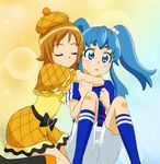  blue_hair commentary_request fuchi_(nightmare) happinesscharge_precure! highres hug long_hair multiple_girls oomori_yuuko precure shirayuki_hime short_hair short_twintails twintails 