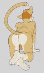  2026 all_fours anthro anus balls butt chuck_(p_rindustries) crossed_feet domestic_cat feet felid feline felis fur genitals grey_background guide_lines hi_res looking_away male male_anthro mammal mohawk nude p_rindustries pink_nose pivoted_ears presenting presenting_hindquarters raised_tail rear_view simple_background smile solo striped_body striped_fur stripes tail tan_body tan_fur white_body white_feet white_fur white_hands 