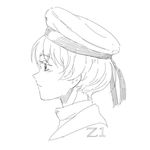  clothes_writing greyscale hat kantai_collection monochrome nathaniel_pennel profile sailor_hat short_hair simple_background solo white_background z1_leberecht_maass_(kantai_collection) 