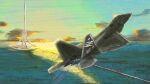  1boy absurdres ace_combat ace_combat_7 afterburner aircraft airplane claw_mark cockpit f-22_raptor fighter_jet highres military_vehicle shinji_(shinjisq) sky trigger_(ace_combat) vehicle_focus water 