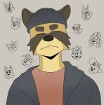  2026 anthro anton_(p_rindustries) beanie black_beanie black_clothing black_ears black_hair black_hand black_hat black_headwear canid canine chuck_(p_rindustries) clothed clothing dexter_(p_rindustries) eyebrows eyes_always_closed eyes_closed fred_(p_rindustries) frown fur gale_(p_rindustries) grey_background hair hat headgear headwear hi_res jacket kevin_(p_rindustries) male male_anthro mammal osmond_(p_rindustries) p_rindustries p_rindustries_(p_rindustries) raccoon_dog simple_background solo stubble tan_body tan_fur tanuki thick_eyebrows topwear will_(p_rindustries) wilt_(p_rindustries) wynn_(p_rindustries) 