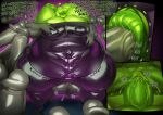 anal anal_penetration anthro anus clothing dominant dominant_male duo entrapment gastropod goblin group hi_res justmegabenewell latex latex_clothing male male/male mollusk moobs nipple_outline overweight penetrating_while_penetrated penetration slug slug_(justmegabenewell) text