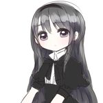  akemi_homura black_hair dress fc_(efushii) funeral_dress hairband long_hair looking_at_viewer lowres mahou_shoujo_madoka_magica mahou_shoujo_madoka_magica_movie purple_eyes simple_background solo spoilers white_background 