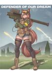  absurdres animal_ears armband boots bulletproof_vest cadpat callisto_(greyeth) canadian_flag choker commentary denim denim_shorts english_commentary english_text fim-92_stinger fox_ears fox_girl fox_tail goggles goggles_on_headwear hat highres knee_pads localspaghetto missile original rocket_launcher shorts sky tail weapon 