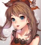  blue_eyes blush brown_hair earrings eyelashes eyeshadow hair_ribbon haruka_(pokemon) jewelry kawacy lipstick looking_at_viewer makeup parted_lips poke_ball_theme pokemon pokemon_(game) pokemon_oras portrait ribbon shirt sidelocks sleeveless sleeveless_shirt smile solo sparkle 