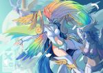  4girls airplane_hair_ornament alycoris ancientirismon arm_warmers armor belt bikini black_scarf blue_eyes blue_hair boots breasts brown_wings butterfly_hair_ornament butterfly_wings clothing_cutout commentary_request covered_eyes covered_mouth digimon digimon_(creature) dress elbow_cutout elbow_gloves evolutionary_line facial_mark fairimon falling_feathers feathered_wings feathers fingerless_gloves floating floating_hair garter_straps gloves golden_wings grey_gloves groin hair_between_eyes hair_ornament hair_wings hairband head-mounted_display helmet insect_wings jetsilphymon long_hair mask mechanical_wings medium_breasts midriff mouth_mask multicolored_hair multiple_girls navel ninja_mask open_mouth pants parted_bangs pelvic_curtain purple_arm_warmers purple_belt purple_bikini purple_boots purple_hair purple_hairband purple_mask rainbow_hair rainbow_wings red_eyes scarf short_hair shoulder_armor shoulder_pads shutumon sidelocks smile solid_eyes stomach stomach_cutout strapless strapless_bikini swimsuit thigh_boots watermark white_boots white_dress white_gloves white_mask white_pants wings 