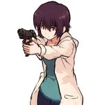  beretta_m1934 brown_eyes brown_hair gun handgun hood hoodie noir pistol shibafu_(glock23) short_hair solo weapon white_background yuumura_kirika 