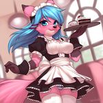  2014 anthro blue_eyes cake canine clothing cup cute female food fox fur mammal outfit panties pink_fur pollo-chan skirt solo tray underwear 
