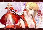  aestus_estus bare_shoulders blonde_hair breasts cleavage dress fate/extra fate_(series) green_eyes hachini hair_bun large_breasts nero_claudius_(fate) nero_claudius_(fate)_(all) sword weapon 