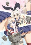  &gt;_&lt; :3 anchor_hair_ornament ass black_eyes blonde_hair circle_name closed_eyes elbow_gloves gloves hair_ornament hair_ribbon innertube kantai_collection long_hair looking_at_viewer machinery open_mouth panties propeller rensouhou-chan ribbon shimakaze_(kantai_collection) solo striped striped_legwear thighhighs triangle_mouth turret underwear watanabe_yoshihiro 