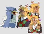 2026 5_fingers anthro antlers avian beak berdly blonde_hair blue_body blue_fur blush blush_lines brown_eyes buckteeth clothed clothed_female clothed_male clothing cocky cocky_grin deer deltarune digital_media_(artwork) duo eyewear facepalm female fingers freckled_face freckles fully_clothed fully_clothed_female fully_clothed_male fur gala_bobs glasses hair half-length_portrait hi_res horn long_hair male mammal new_world_deer no_irises noelle_holiday paint_tool_sai_(artwork) pointy_ears portrait red_nose reindeer russian_description russian_text scared shirt smile smug striped_body stripes sweater teeth text topwear translated translated_description undertale_(series) unimpressed white_clothing white_sclera white_shirt white_topwear winged_arms wings yellow_beak