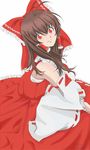  bow brown_hair detached_sleeves hair_bow hakurei_reimu long_hair red_eyes simple_background solo touhou white_background yossy_(asd_456) 