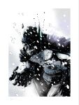  1boy bat_mask batman batman_(series) batman_symbol black_cape bodysuit cape dc_comics grey_bodysuit highres jock4twenty male_focus outdoors snow snowing solo superhero_costume taut_bodysuit 