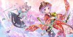  animal_ears bowl dowsing_rod highres holding japanese_clothes kimono looking_at_viewer miracle_mallet mouse_ears mouse_tail multiple_girls nazrin neme open_mouth purple_eyes purple_hair red_eyes short_hair silver_hair smile sukuna_shinmyoumaru tail touhou 