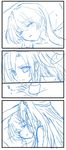  2girls 4koma bed comic couple kazanari_tsubasa kiss kohakura long_hair lying maria_cadenzavuna_eve multiple_girls pillow senki_zesshou_symphogear sleeping very_long_hair yuri 