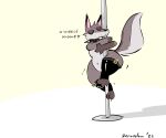 2023 3_fingers anthro belly black_body black_clothing black_collar black_fur black_legwear black_nose black_stockings canid canine canis closed_smile clothing collar dancing dated digital_media_(artwork) dipstick_ears ear_markings eyebrows eyes_closed fangs feet femboy fingers flat_colors fox freckled_legs freckled_shoulders freckled_thighs freckles fur gloves_(marking) grey_body grey_fur hi_res huge_thighs hybrid legwear male mammal markings mostly_nude mouth_closed multicolored_body multicolored_ears multicolored_fur navel onomatopoeia overweight overweight_anthro overweight_male pear-shaped_figure pole pole_dancing raised_tail shadow signature simple_background sketch smile snout solo sound_effects spiked_collar spikes stockings stripper_pole tail teeth text thick_thighs toes wide_hips wiggle wolf yellow_background zenonclaw