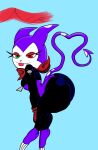 ace_the_impmon_(zer0maru) anthro bandai_namco big_butt bottom_heavy butt clothing digimon digimon_(species) eyelashes female gloves handwear hi_res impmon leather lips lipstick long_eyelashes long_tail makeup presenting presenting_hindquarters purple_body scarf snaggle_tooth solo spots tail thick_bottom_lip thick_lips zer0maru