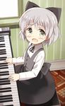  blush child dress glastonbury1966 green_eyes hair_ribbon instrument looking_at_viewer piano ribbon sanya_v_litvyak short_hair silver_hair sitting smile solo strike_witches world_witches_series younger 
