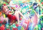  bare_legs barefoot bird blonde_hair flandre_scarlet flower hat red_eyes riichu rose sitting solo stairs touhou wings wrist_cuffs 