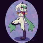 2024 3_toes anthro bell biped breasts digit_ring digital_media_(artwork) eyelashes fangs feet felid feline felis female fur generation_9_pokemon genitals green_body green_fur hi_res jewelry looking_at_viewer mammal maskless meowscarada mirage_(toon_draw) navel nintendo nipples nude nude_anthro on_one_leg open_mouth open_smile pink_nipples pokemon pokemon_(species) pokemorph red_eyes ring simple_background smile smiling_at_viewer solo standing standing_on_toes teeth tiptoes toe_ring toes toon_draw unmasked vulva
