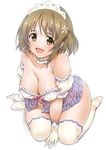  :d bad_id bad_pixiv_id bare_shoulders breasts brown_eyes brown_hair choker cleavage flower gloves hair_flower hair_ornament headdress hips idolmaster idolmaster_cinderella_girls large_breasts looking_at_viewer melty_sweet_(idolmaster) mimura_kanako open_mouth simple_background sitting smile solo takahata_yuki thighhighs wariza white_background white_gloves white_legwear 