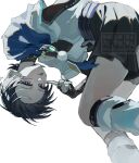  1boy :p aqua_gem arm_at_side armor belt bent_over black_belt black_bodysuit black_bridal_gauntlets black_hair black_shorts blue_cape bodysuit bridal_gauntlets cape feathers gem genshin_impact gold_ring hakama hakama_shorts hand_up highres japanese_armor japanese_clothes kimono knot_colorful kote kurokote leg_warmers looking_at_viewer male_focus mandarin_collar middle_ring open_clothes open_kimono pleated_shorts pom_pom_(clothes) purple_eyes purple_sash sash scaramouche_(genshin_impact) shorts shoulder_peek side_cape solo tongue tongue_out tsurime vision_(genshin_impact) wanderer_(genshin_impact) watermark white_background white_kimono white_leg_warmers yellow_feathers 