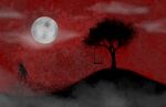 anthro canid canine cryptid fog full_moon grass hi_res hill male mammal moon mythological_canine mythological_creature mythology plant red_sky roli_poli sky solo standing swing tall tree werecanid werecanine werecreature werewolf