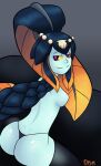 2017 animal_humanoid aquatic aquatic_humanoid bedroom_eyes blue_body blue_scales blue_skin breasts butt circlet clothed clothing dagonian digital_media_(artwork) female fin fin_hair fish fish_humanoid furniture glistening glistening_butt grey_background hair hi_res humanoid legwear looking_at_viewer looking_back looking_back_at_viewer minette narrowed_eyes nipples on_sofa op_bossfight pink_eyes pink_nipples ponytail presenting presenting_hindquarters pseudo_hair rear_view scales seashell seductive selfie shell signature simple_background skullgirls small_breasts smile smirk sofa solo thigh_highs thong thong_only topless topless_female underwear underwear_only yellow_sclera