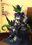  2006 anthro armor breasts butt female hand_on_butt j_axer paws purple_eyes reptile scalie sitting solo thighs wide_hips 