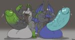  3_toes abs anthro apron apron_only balls big_balls black_body blue_body caerulus_eisklaue chase_(someroo) clothing dragon duo feet flexing genitals green_hair hair hands_on_shoulders hi_res horn huge_balls humanoid_genitalia humanoid_penis hyper hyper_balls hyper_genitalia kangaroo macropod male mammal marsupial muscular muscular_anthro muscular_arms muscular_male muscular_thighs mythological_creature mythological_scalie mythology nipples pecs penis scalie toes torn_clothing uniparasite vein veiny_penis wings 
