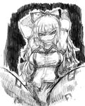  arms_behind_head arms_up bdsm bondage bound breasts fujiwara_no_mokou ginji_(sakaki_summer) graphite_(medium) greyscale large_breasts long_hair long_sleeves looking_at_viewer monochrome pants shirt sketch solo spread_legs taut_clothes taut_shirt touhou traditional_media unbuttoned upper_body very_long_hair 