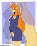  2026 anthro blowup_background breasts canid canine ceroba_ketsukane clothing eyewear female fox glasses hair hi_res long_hair lyorenth-the-dragon mammal orange_hair simple_background sketch solo tan_body undertale_yellow 