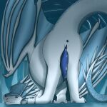  1:1 animal_genitalia animal_penis anus aroused ass_up blue_body blue_eyes blue_penis blue_scales blush blush_lines bodily_fluids butt cave claws downward_dog_pose dragon dripping erection fan_character feet feral genital_fluids genital_slit genitals glitter hi_res horn ice ice_cave icewing_(wof) leaking_precum male male_feral mythological_creature mythological_scalie mythology paws penis precum precum_drip precum_on_ground precum_on_own_penis precum_on_penis raised_tail rear_view relaxed_expression relaxing scales scalie solo sparkles spiked_tail spikes spikes_(anatomy) spread_anus spread_wings spreading stormtheartist tail talons tapering_penis toes wings wings_of_fire 