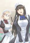  apron bad_id bad_pixiv_id black_hair blonde_hair blue_eyes brown_eyes comic fangs long_hair looking_at_viewer maid maid_apron maid_headdress multiple_girls oda_masaki_(b-minor) original short_hair 