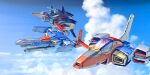  aeug alternate_form beam_cannon beam_rifle canopy_(aircraft) cloud cloudy_sky core_fighter energy_gun fleet flying gundam gundam_zz highres kou_(mechalog) mecha mecha_focus mobile_suit realistic redesign revision robot science_fiction sky spacecraft starfighter weapon zz_gundam 