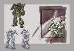  beam_cannon cable commentary_request concept_art gun gundam highres holding holding_gun holding_weapon kou_(mechalog) lineart machine_gun mecha mecha_focus military_rank_insignia mobile_suit mobile_suit_gundam monochrome musai no_humans one-eyed one-eyed_mecha original realistic redesign robot science_fiction shield shoulder_spikes sketch space spacecraft spikes weapon zaku_i zaku_ii zeon zero_gravity 
