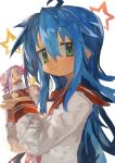  >_< 4girls :3 absurdres ahoge blue_hair bow carrying carrying_person commentary_request glasses hair_bow height_difference highres hiiragi_kagami hiiragi_tsukasa holding holding_mini_person izumi_konata kaamin_(mariarose753) long_hair looking_at_viewer lucky_star mini_person minigirl mole mole_under_eye multiple_girls neckerchief pink_hair purple_eyes purple_hair red_sailor_collar ryouou_school_uniform sailor sailor_collar school_uniform shirt star_(symbol) star_symbol_background takara_miyuki twintails upper_body white_background white_shirt 