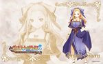  2011 artist_request atelier_(series) atelier_viorate belt blonde_hair blue_eyes bow brigitt_sihern character_name company_name copyright_name dress earrings hair_bow highres jewelry long_hair official_art purple_dress smile solo standing wallpaper zoom_layer 