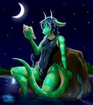  2013 anthro bulge hair horn libra-11 lizard male moon outside reptile scalie sky solo swimsuit tentacles water 