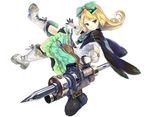  3d atelier_(series) atelier_shallie blonde_hair boots bow capelet expressionless flipped_hair full_body game_model gloves green_eyes green_skirt hair_bow hidari_(left_side) knee_boots long_hair miruca_crotze official_art pile_bunker skirt solo white_background 